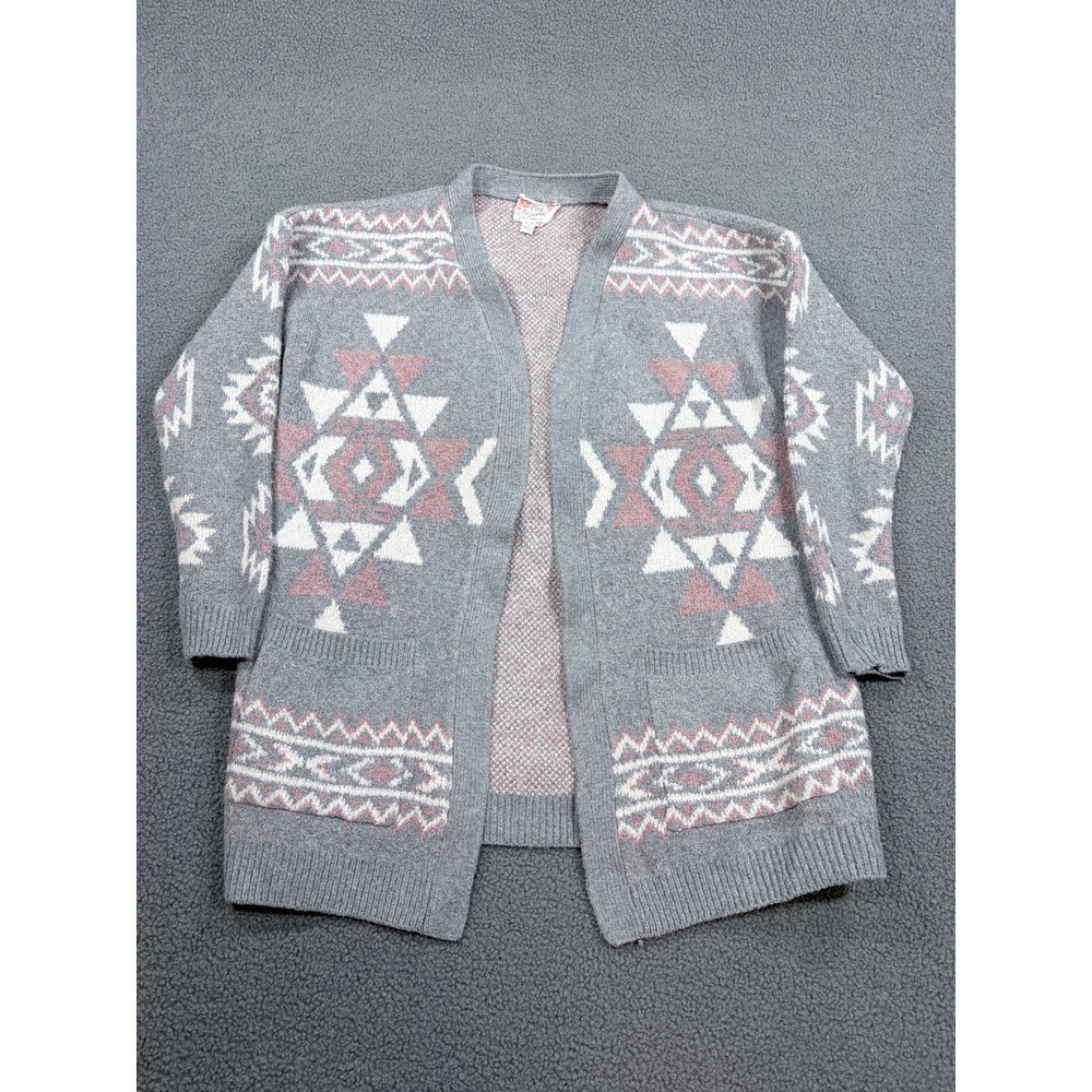 Pink Republic Maternity Cardigan Womens L Gray Aztec Open Front Sweater 8316